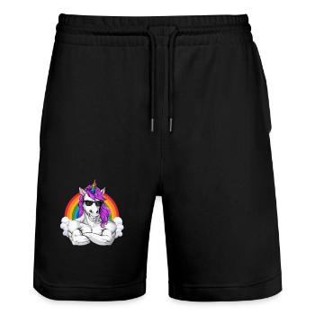 Licorne Fitness Bodybuilder - Short de jogging bio TRAINER Stanley/Stella unisexe - noir - Devant - Nik (191cm) & Marisol (170cm)