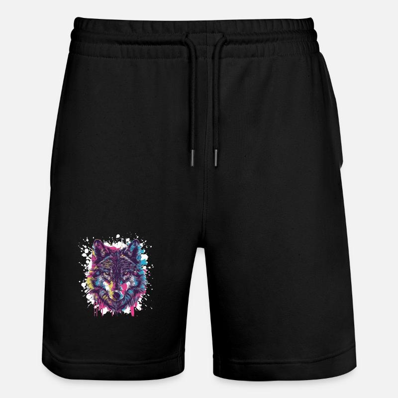 Wolf Tier Farbklecks - Stanley/Stella Unisex Bio Joggingshorts Trainer - Schwarz