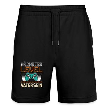Gamer Dad NEXT LEVEL DAD Fun - Stanley/Stella Trainer Unisex Organic Jogging Shorts - black - Front - Nik (191cm) & Marisol (170cm)