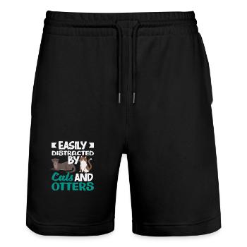 Sea Otter Cartoon Cats - Stanley/Stella Trainer Unisex Organic Jogging Shorts - black - Front - Nik (191cm) & Marisol (170cm)