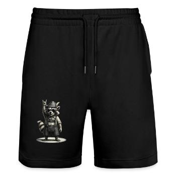 Cool Bavarian raccoon with traditional look - Stanley/Stella Trainer Unisex Organic Jogging Shorts - black - Front - Nik (191cm) & Marisol (170cm)