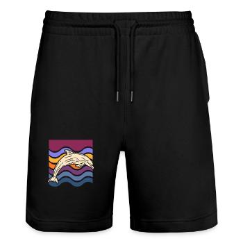 Dauphin sur des vagues colorées - Short de jogging bio TRAINER Stanley/Stella unisexe - noir - Devant - Nik (191cm) & Marisol (170cm)