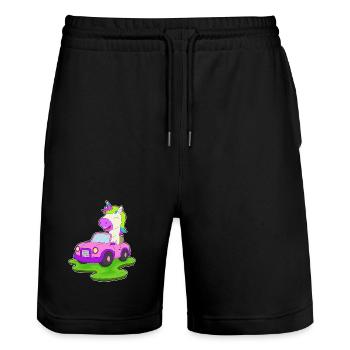 Einhorn Auto - Stanley/Stella Unisex Bio Joggingshorts Trainer  - Schwarz - Vorne - Nik (191cm) & Marisol (170cm)