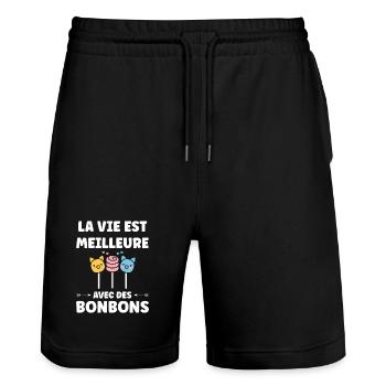 La vie est meilleure avec des bonbons - Short de jogging bio TRAINER Stanley/Stella unisexe - noir - Devant - Nik (191cm) & Marisol (170cm)
