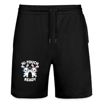K-Pop Hi-Touch Funny Korea Maknae - Stanley/Stella Trainer Unisex Organic Jogging Shorts - black - Front - Nik (191cm) & Marisol (170cm)
