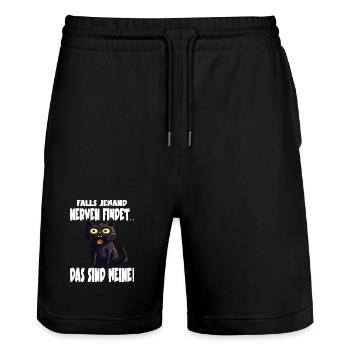 Funny Black Cat - Stanley/Stella Trainer Unisex Organic Jogging Shorts - black - Front - Nik (191cm) & Marisol (170cm)