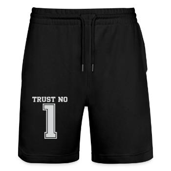 Trust No One 1 Bold Typography - Stanley/Stella Trainer Unisex Organic Jogging Shorts - black - Front - Nik (191cm) & Marisol (170cm)