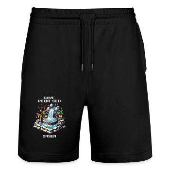 Save Point Set: Onsen | Japan trip - Stanley/Stella Trainer Unisex Organic Jogging Shorts - black - Front - Nik (191cm) & Marisol (170cm)