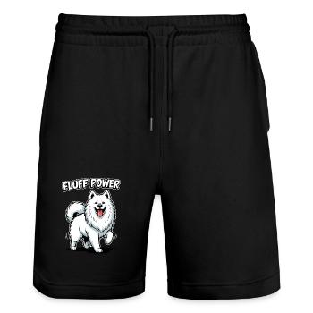 Samoyed Fluff Power Smile Fluffy Dog - Stanley/Stella Trainer Unisex Organic Jogging Shorts - black - Front - Nik (191cm) & Marisol (170cm)