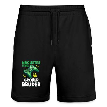 Nächstes Level Großer Bruder Ankündigung Zocken - Stanley/Stella Unisex Bio Joggingshorts Trainer  - Schwarz - Vorne - Nik (191cm) & Marisol (170cm)