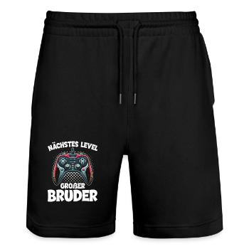 Nächstes Level Großer Bruder Ankündigung Zocken - Stanley/Stella Unisex Bio Joggingshorts Trainer  - Schwarz - Vorne - Nik (191cm) & Marisol (170cm)