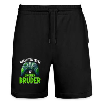 Nächstes Level Großer Bruder Ankündigung Zocken - Stanley/Stella Unisex Bio Joggingshorts Trainer  - Schwarz - Vorne - Nik (191cm) & Marisol (170cm)