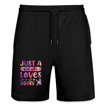 Just a girl who loves books - Stanley/Stella Trainer Unisex Organic Jogging Shorts - black - Front - Nik (191cm) & Marisol (170cm)