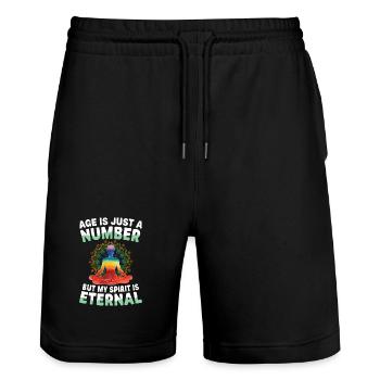 Age is Number – Spirit Eternal - Stanley/Stella Trainer Unisex Organic Jogging Shorts - black - Front - Nik (191cm) & Marisol (170cm)
