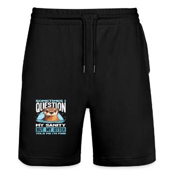 Frage Meine Vernunft Seeotter Cartoon - Stanley/Stella Unisex Bio Joggingshorts Trainer  - Schwarz - Vorne - Nik (191cm) & Marisol (170cm)