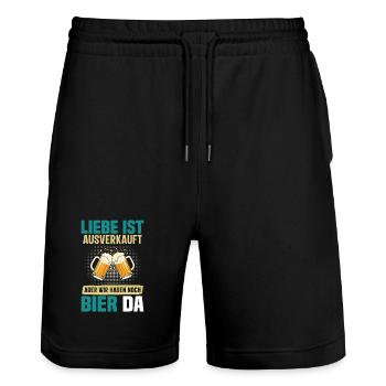 Malle LIEBE IST AUSVERKAUFT BIER IST NOCH DA - Stanley/Stella Unisex Bio Joggingshorts Trainer  - Schwarz - Vorne - Nik (191cm) & Marisol (170cm)