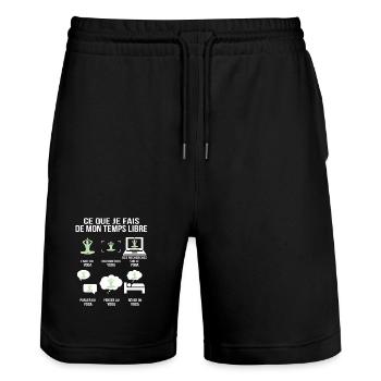 Ce que je fais de mon temps libre Humour Yoga - Short de jogging bio TRAINER Stanley/Stella unisexe - noir - Devant - Nik (191cm) & Marisol (170cm)