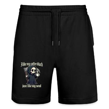 I like my coffee black just like my soul - Stanley/Stella Trainer Unisex Organic Jogging Shorts - black - Front - Nik (191cm) & Marisol (170cm)