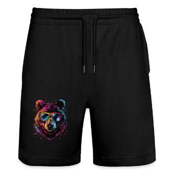 Retro Outdoor Wilderness Bärenbäume - Stanley/Stella Unisex Bio Joggingshorts Trainer  - Schwarz - Vorne - Nik (191cm) & Marisol (170cm)