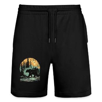 Retro Outdoor Wilderness Bärenbäume - Stanley/Stella Unisex Bio Joggingshorts Trainer  - Schwarz - Vorne - Nik (191cm) & Marisol (170cm)