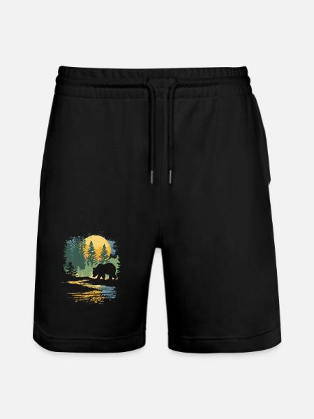 Retro Outdoor Wilderness Bear Trees - Stanley/Stella Trainer Unisex Organic Jogging Shorts - black