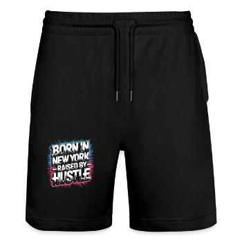 Né à New York – Hustle Streetstyle - Short de jogging bio TRAINER Stanley/Stella unisexe - noir - Devant - Nik (191cm) & Marisol (170cm)