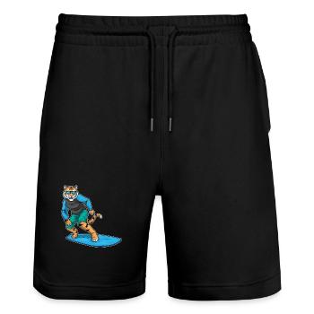 Tiger Surfing Surfboard Summer - Stanley/Stella Trainer Unisex Organic Jogging Shorts - black - Front - Nik (191cm) & Marisol (170cm)