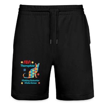 L’équipe de l’autisme : Forts ensemble - Short de jogging bio TRAINER Stanley/Stella unisexe - noir - Devant - Nik (191cm) & Marisol (170cm)