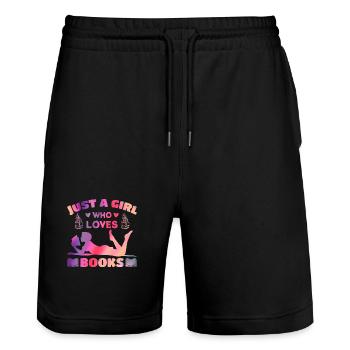 Just a girl who loves books - Stanley/Stella Trainer Unisex Organic Jogging Shorts - black - Front - Nik (191cm) & Marisol (170cm)