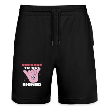 Langue des signes ASL Préparez-vous à être signé - Short de jogging bio TRAINER Stanley/Stella unisexe - noir - Devant - Nik (191cm) & Marisol (170cm)