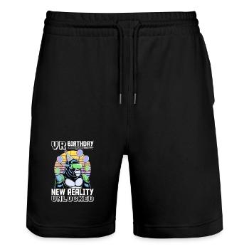 Birthday Gamer VR - Stanley/Stella Trainer Unisex Organic Jogging Shorts - black - Front - Nik (191cm) & Marisol (170cm)