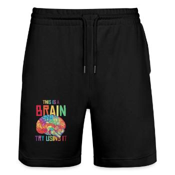 Neon Rainbow Brain Saying - Stanley/Stella Trainer Unisex Organic Jogging Shorts - black - Front - Nik (191cm) & Marisol (170cm)