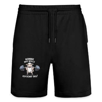 Ich Schaf das – Lustiges Fitness Schaf - Stanley/Stella Unisex Bio Joggingshorts Trainer  - Schwarz - Vorne - Nik (191cm) & Marisol (170cm)