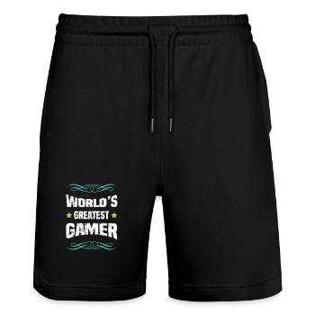 Weltbester Gamer – Distressed Design - Stanley/Stella Unisex Bio Joggingshorts Trainer  - Schwarz - Vorne - Nik (191cm) & Marisol (170cm)