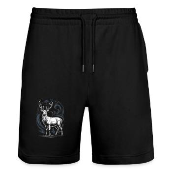 White Deer with Antlers Moon and Forest Ornament - Stanley/Stella Trainer Unisex Organic Jogging Shorts - black - Front - Nik (191cm) & Marisol (170cm)