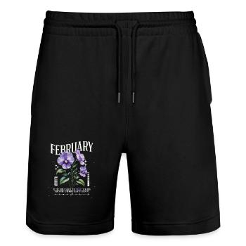 Février Violette Naissance Fleur - Short de jogging bio TRAINER Stanley/Stella unisexe - noir - Devant - Nik (191cm) & Marisol (170cm)