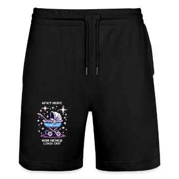 AFK? Mama loggt nie aus | Gamer-Mama, Eltern - Stanley/Stella Unisex Bio Joggingshorts Trainer  - Schwarz - Vorne - Nik (191cm) & Marisol (170cm)