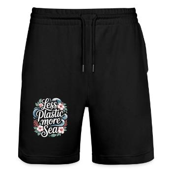 Moins de plastique, plus de mer – Design environnemental, Fleurs - Short de jogging bio TRAINER Stanley/Stella unisexe - noir - Devant - Nik (191cm) & Marisol (170cm)