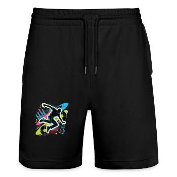 Streetdance Beat – Urban DJ Musik Design - Stanley/Stella Unisex Bio Joggingshorts Trainer  - Schwarz - Vorne - Nik (191cm) & Marisol (170cm)
