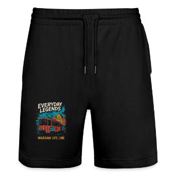 Everyday Legends Warsaw Tram Design - Stanley/Stella Trainer Unisex Organic Jogging Shorts - black - Front - Nik (191cm) & Marisol (170cm)