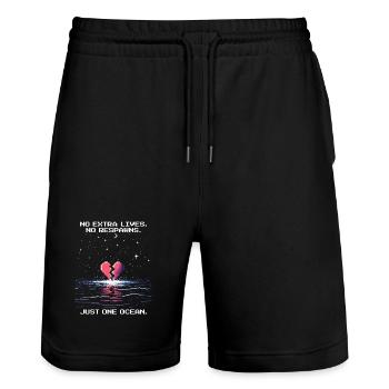 Keine Extraleben, kein Respawn | Nur ein Ozean - Stanley/Stella Unisex Bio Joggingshorts Trainer  - Schwarz - Vorne - Nik (191cm) & Marisol (170cm)