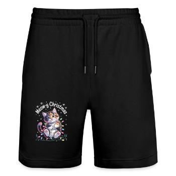 Meow-y Christmas Niedliche Weihnachtskatze - Stanley/Stella Unisex Bio Joggingshorts Trainer  - Schwarz - Vorne - Nik (191cm) & Marisol (170cm)
