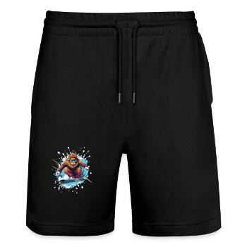 Löwe Snowboard - Stanley/Stella Trainer Unisex Organic Jogging Shorts - black - Front - Nik (191cm) & Marisol (170cm)