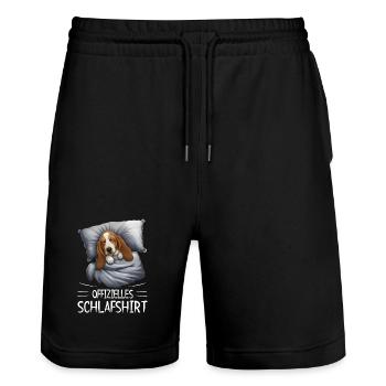 Cuddly Dream Sleeping Shirt Basset Dog - Stanley/Stella Trainer Unisex Organic Jogging Shorts - black - Front - Nik (191cm) & Marisol (170cm)