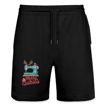 Merry Quiltmas Festive Sewing Santa Holiday Season - Stanley/Stella Trainer Unisex Organic Jogging Shorts - black - Front - Nik (191cm) & Marisol (170cm)