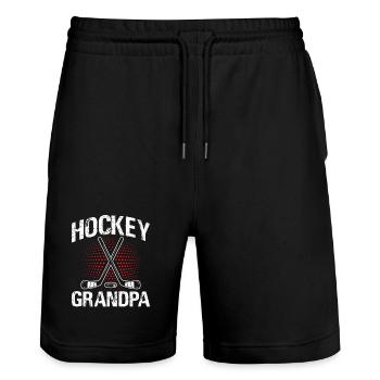 Hockey Eishockey Eishockeyspieler Opa Geschenk - Stanley/Stella Trainer Unisex Organic Jogging Shorts - black - Front - Nik (191cm) & Marisol (170cm)
