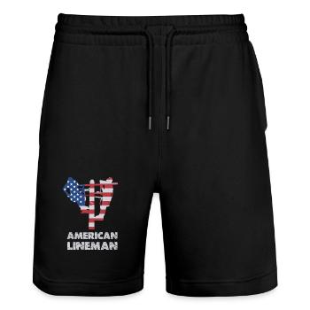 Silhouette du drapeau du monteur de lignes américain - Short de jogging bio TRAINER Stanley/Stella unisexe - noir - Devant - Nik (191cm) & Marisol (170cm)