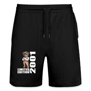 2001 Limited Edition Bär Geburtstag 2001 - Stanley/Stella Unisex Bio Joggingshorts Trainer  - Schwarz - Vorne - Nik (191cm) & Marisol (170cm)