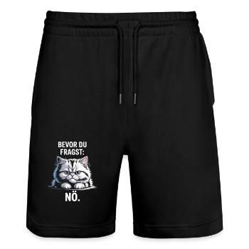 Bevor Du Fragst Nö Katze Morgenmuffel Nein Katzen - Stanley/Stella Unisex Bio Joggingshorts Trainer  - Schwarz - Vorne - Nik (191cm) & Marisol (170cm)
