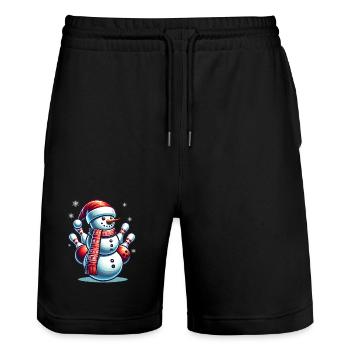 BOwling Weihnachten Sport Weihnachtsmann - Stanley/Stella Unisex Bio Joggingshorts Trainer  - Schwarz - Vorne - Nik (191cm) & Marisol (170cm)